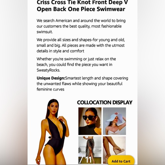 NWOT SWIMSUIT Black One Piece Plunge by Sweaty Rocks - Picture 6 of 12